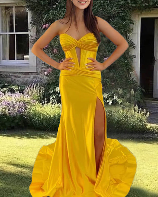 Gold Satin Prom Dress 2024