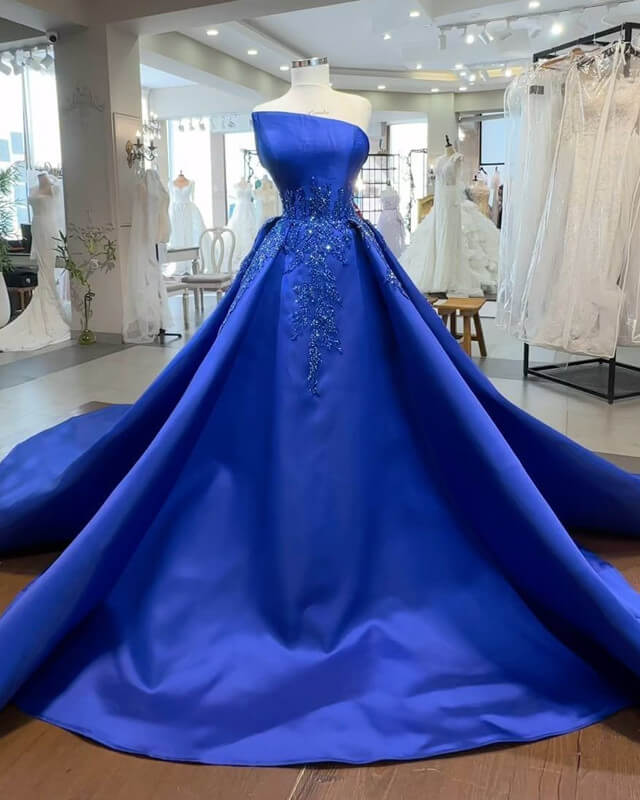 Royal Blue Satin Ball Gown