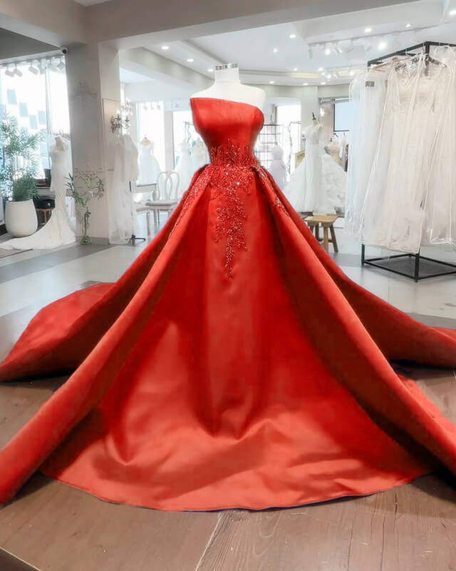 Orange Satin Ball Gown