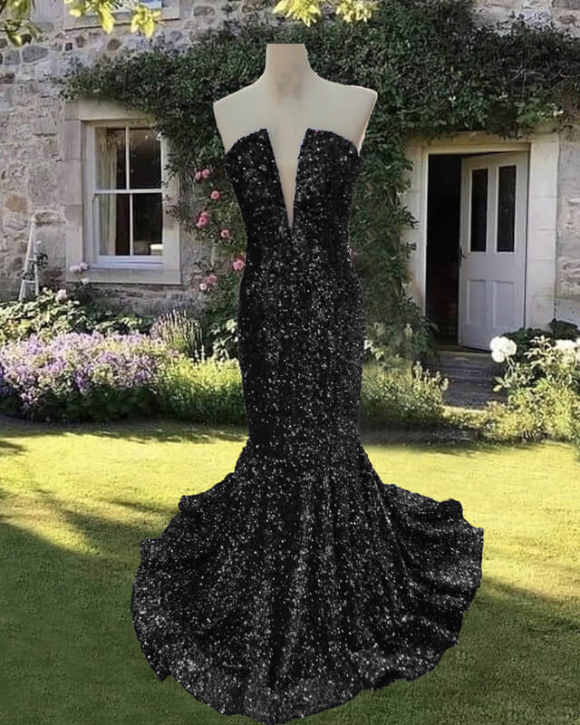 Mermaid Strapless Velvet Sequin Dress