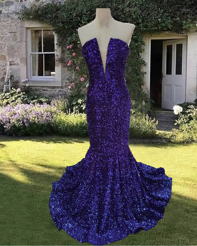 Mermaid Strapless Velvet Sequin Dress