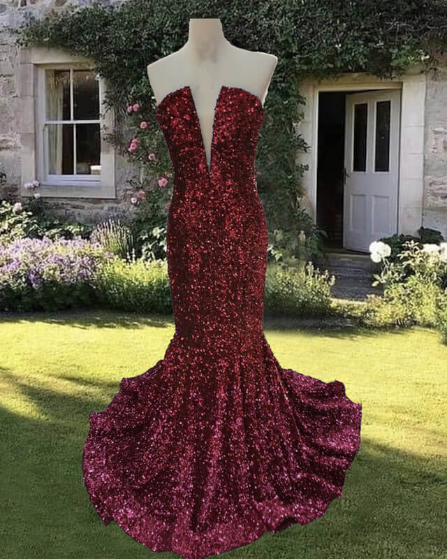 Mermaid Strapless Velvet Sequin Dress