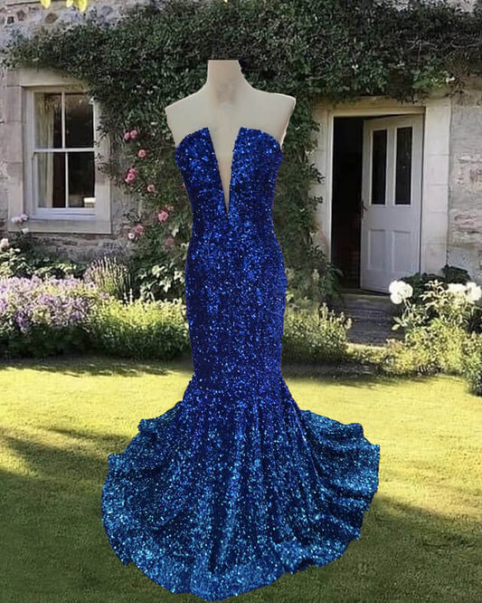 Mermaid Strapless Velvet Sequin Dress