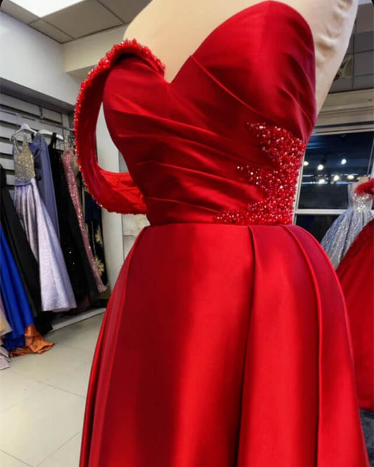 Red One Shoulder Prom Dress