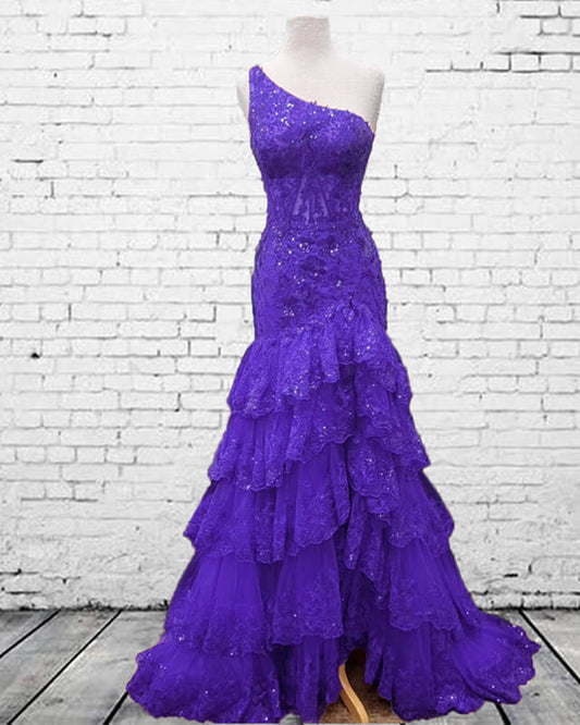 Mermaid Purple Lace Prom Dress