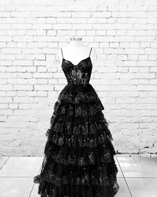 Black Sequin Lace Prom Dress