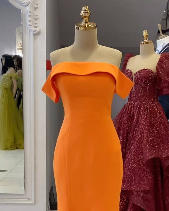 Mermaid Off-The-Shoulder Orange Satin Prom Dress