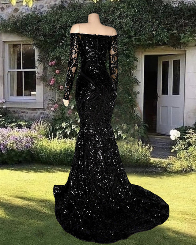 Long Sleeve Mermaid Sequin Pattern Dress