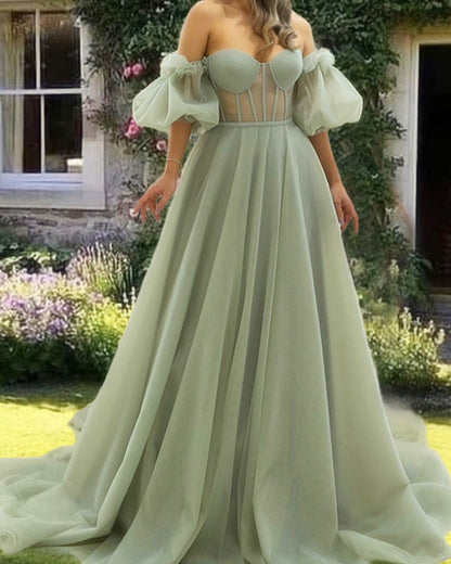 Sage A-line Off The Shoulder Corset Dress