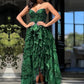 Emerald Green V Neck Ruffle Lace Dress