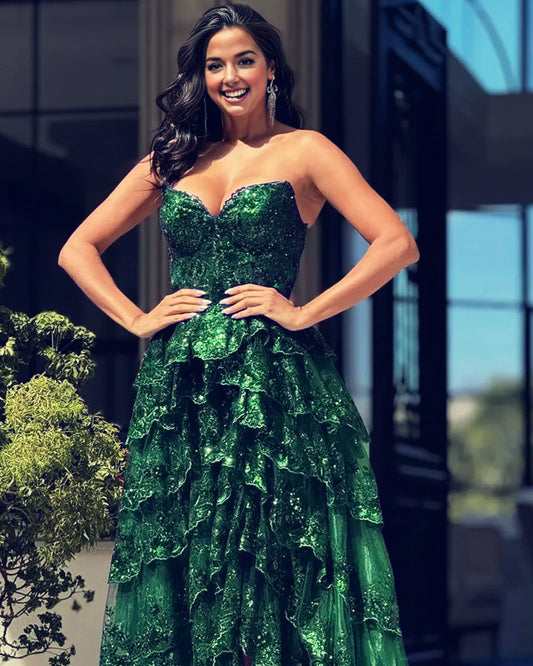 Elegant Emerald Green Lace Dress For Wedding Green Princess A Line Off The Shoulder Corset Prom Elegant Emerald Green Lace Dress For Wedding Green Princess A Line Off The Shoulder Corset Prom