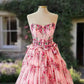 Blush Pink Floral Print Strapless Dress