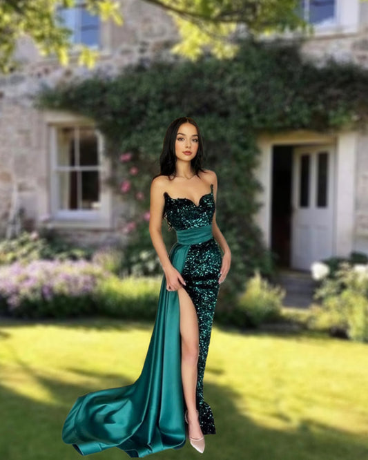 Mermaid Green Sequin Split Dress