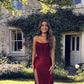 Mermaid Burgundy Lace Strapless Split Satin Dress