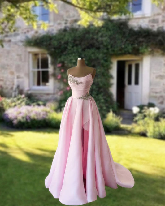 Light Pink Satin Prom Dress