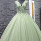 Lace V-neck Cap Sleeve Tulle Ball Gown