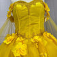 Yellow 3D Flowers Ball Gown Dress With Cape