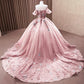 3D Lace Flowers Ball Gown Off Shoulder Dress