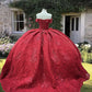 Red Lace Embrodiery Ball Gown Off Shoulder Dress