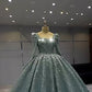 Long Sleeves Square Neck Ball Gown Sage Dress