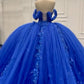 Royal Blue Tulle Off Shoulder Appliques Dress