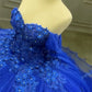 Royal Blue Tulle Off Shoulder Appliques Dress