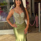 Mermaid Embroidery V Neck Satin Split Dress