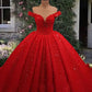 Red Sequin Lace Off Shoulder Ball Gown
