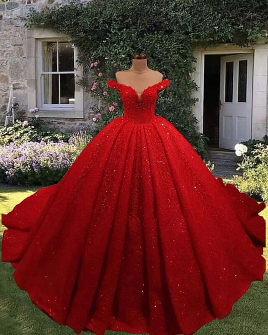 Red Sequin Lace Wedding Dress