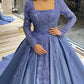 Dusty Blue Ball Gown Satin Appliques Dress