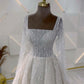 Sparkly Square Neck Long Sleeve Wedding Dress