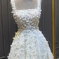 A-line Square Neck Satin Wedding Dress With 3D Flwoers