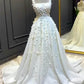 A-line Square Neck Satin Wedding Dress With 3D Flwoers
