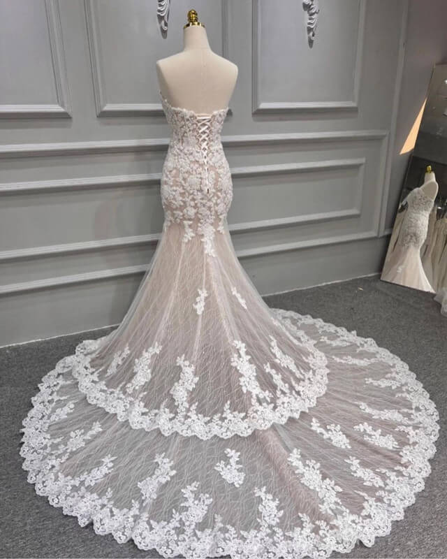 Mermaid Ivory Lace And Nude Wedding Dress