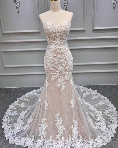 Mermaid Ivory Lace And Nude Wedding Dress