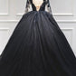 Black Tulle Sheer Neck Appliques Ball Gown Dress