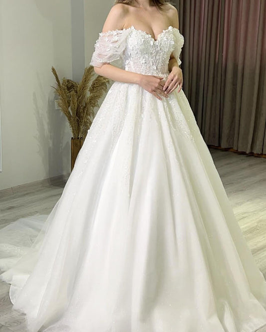 Tulle Off Shoulder 3d Lace Appliques Wedding Dress