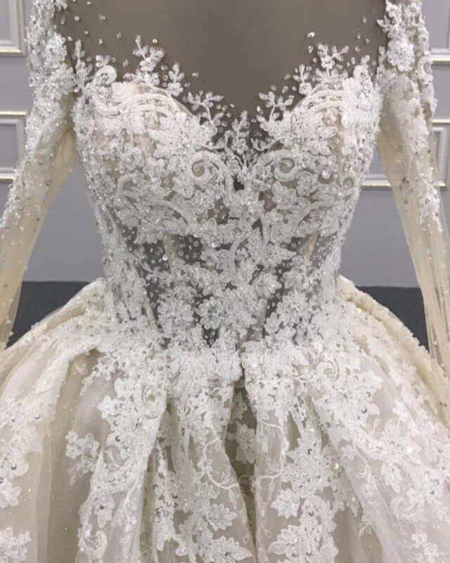 Poofy Lace Long Sleeve Wedding Dress