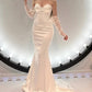 Mermaid Strapless Satin Wedding Dress With Sleeves