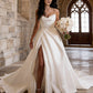 Sexy Beach Wedding Dress Satin Split Strapless