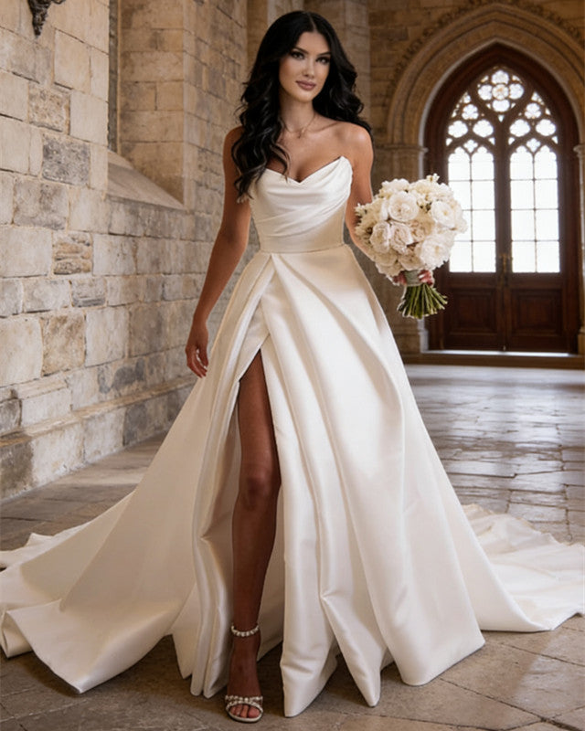 Sexy Beach Strapless Wedding Dress Satin Split Lisposa Sexy Beach Strapless Wedding Dress Satin Split Lisposa
