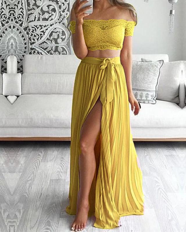 Mustard Yellow Chiffon Bridesmaid Dresses Lace Crop