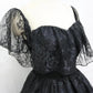 A-Line Off The Shoulder Short Black Lace Homecoming Dress