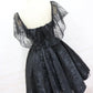 A-Line Off The Shoulder Short Black Lace Homecoming Dress