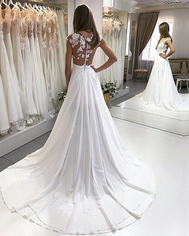 Chiffon Wedding Dresses Lace Appliques Back