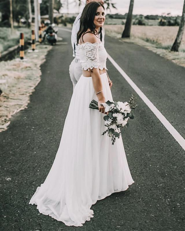 Two Piece Wedding Dresses Boho Lace Crop Lisposa Two Piece Wedding Dresses Boho Lace Crop Lisposa