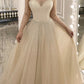 A-line Champagne Wedding Dress Long Sleeve