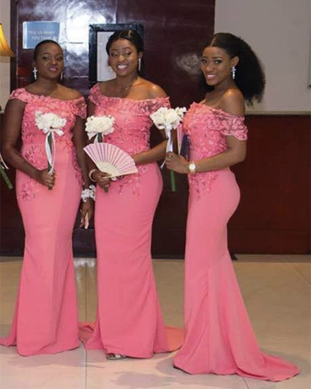 Pink Asymmetrical Neckline Bridesmaid Dresses