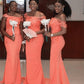 Coral Asymmetrical Neckline Bridesmaid Dresses