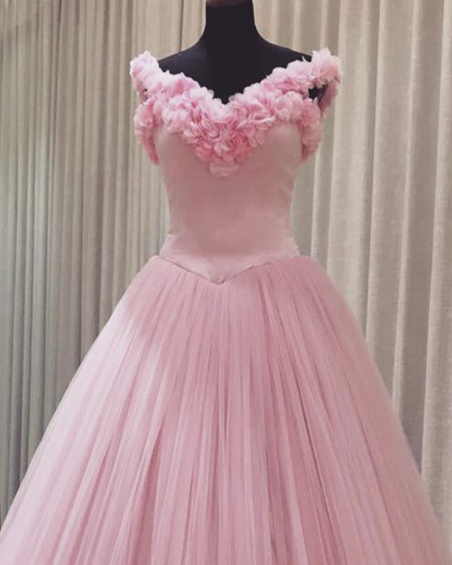 Pink Flowers Quinceanera Dresses Ball Gown Off The Shoulder